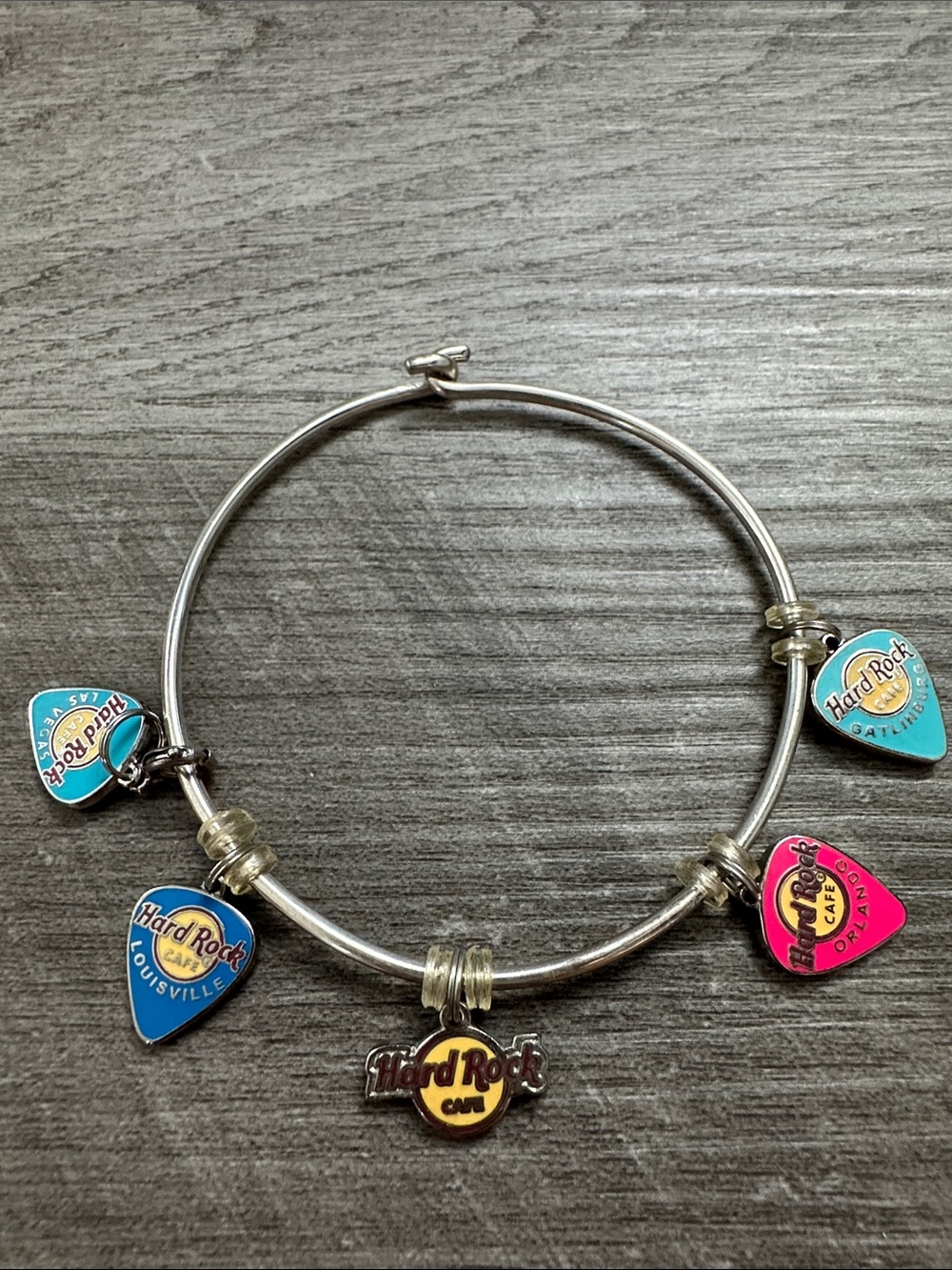 Hard Rock Cafe Charm Bangle Bracelet - Multi Color and Cities